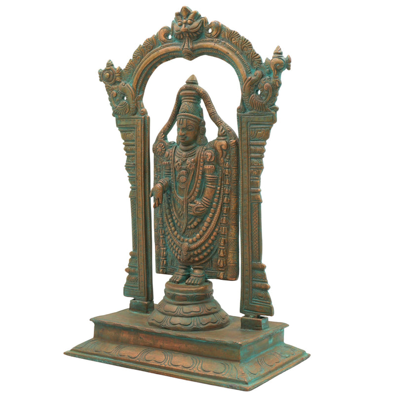 Handmade Bronze Tirupati Balaji Idol | Panchaloha Vishnu Statue | Govinda Murti with Prabhavali & Peetam | Temple Quality Venkateswara Sculpture,Brown, 13 Inch, 1 Piece
