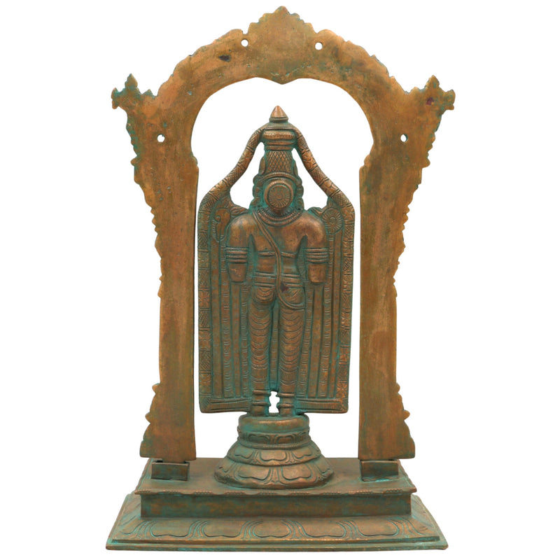 Handmade Bronze Tirupati Balaji Idol | Panchaloha Vishnu Statue | Govinda Murti with Prabhavali & Peetam | Temple Quality Venkateswara Sculpture,Brown, 13 Inch, 1 Piece