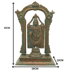 Handmade Bronze Tirupati Balaji Idol | Panchaloha Vishnu Statue | Govinda Murti with Prabhavali & Peetam | Temple Quality Venkateswara Sculpture,Brown, 13 Inch, 1 Piece