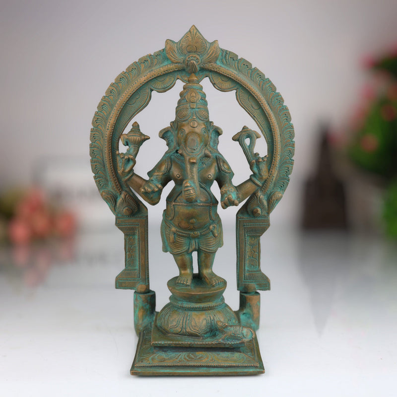 Handcrafted Panchaloha Bronze Ganesha Idol, Chola Style Vinayaka Ganpati Murti, Vighnaharta Ekadanta Ganapati Sculpture for Home & Temple Decor,Brown, 11 Inch, 1 Piece