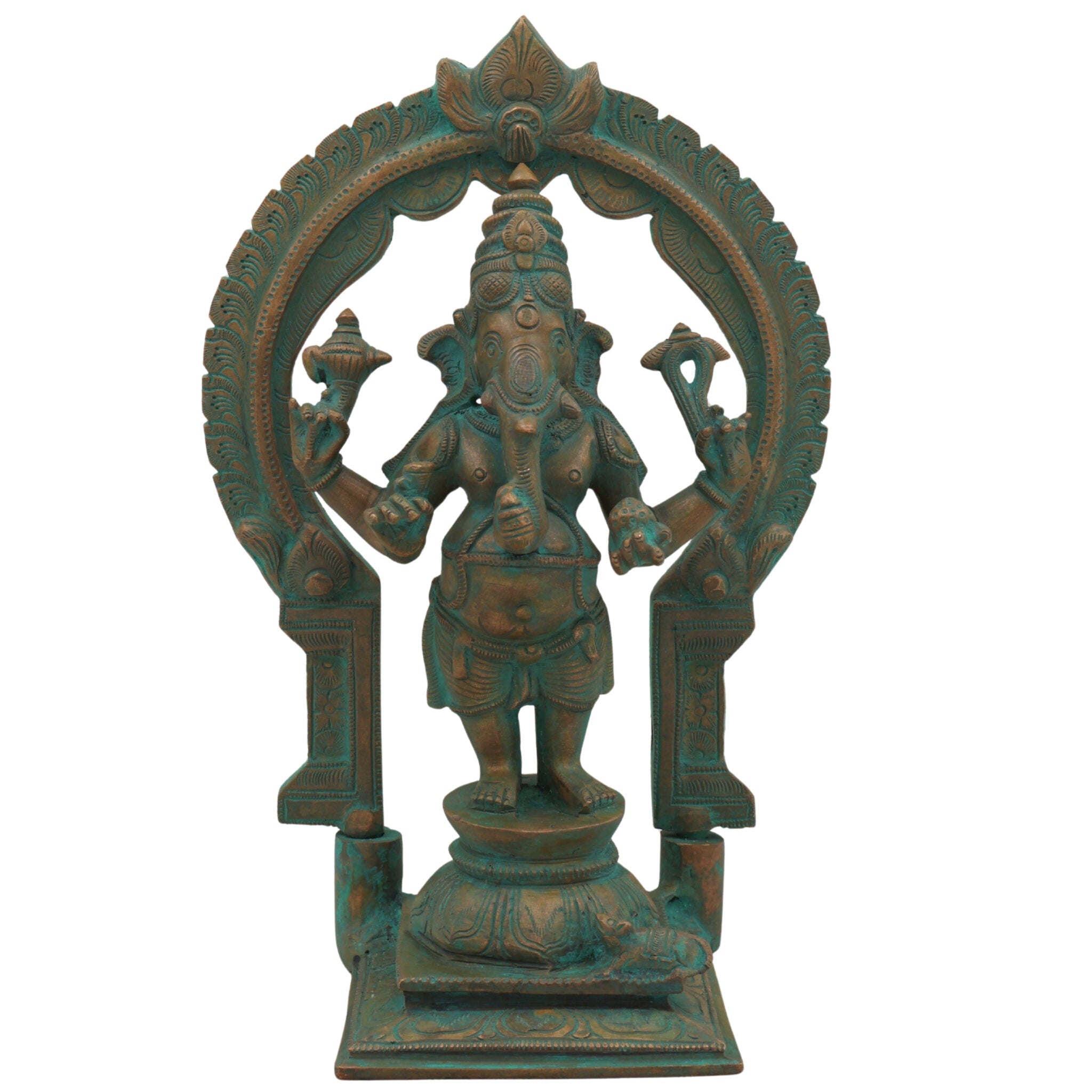 Handcrafted Panchaloha Bronze Ganesha Idol, Chola Style Vinayaka Ganpati Murti, Vighnaharta Ekadanta Ganapati Sculpture for Home & Temple Decor,Brown, 11 Inch, 1 Piece