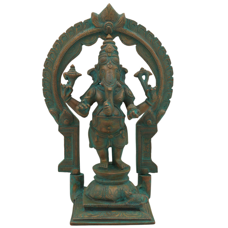 Handcrafted Panchaloha Bronze Ganesha Idol, Chola Style Vinayaka Ganpati Murti, Vighnaharta Ekadanta Ganapati Sculpture for Home & Temple Decor,Brown, 11 Inch, 1 Piece