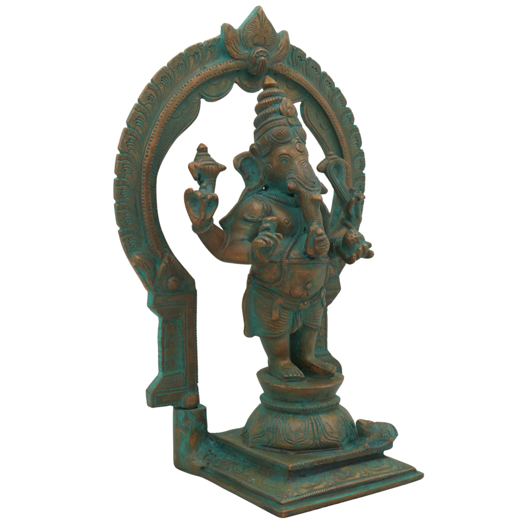 Handcrafted Panchaloha Bronze Ganesha Idol, Chola Style Vinayaka Ganpati Murti, Vighnaharta Ekadanta Ganapati Sculpture for Home & Temple Decor,Brown, 11 Inch, 1 Piece