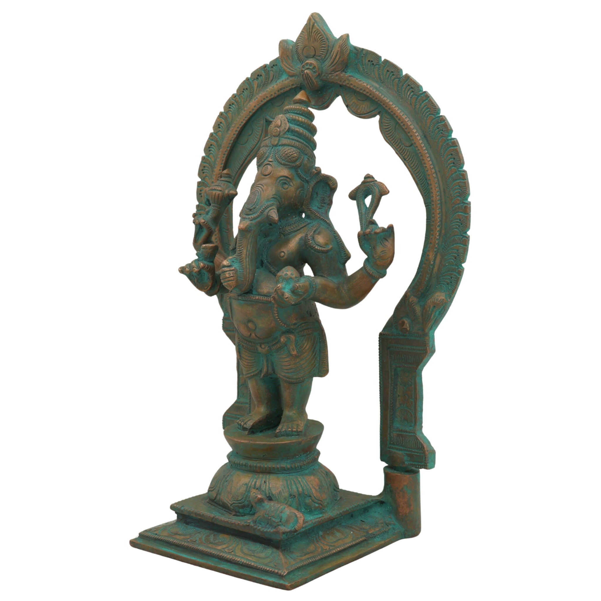 Handcrafted Panchaloha Bronze Ganesha Idol, Chola Style Vinayaka Ganpati Murti, Vighnaharta Ekadanta Ganapati Sculpture for Home & Temple Decor,Brown, 11 Inch, 1 Piece