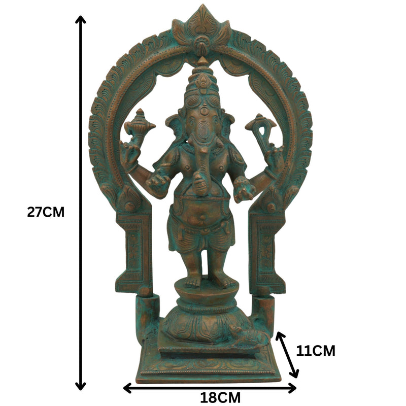 Handcrafted Panchaloha Bronze Ganesha Idol, Chola Style Vinayaka Ganpati Murti, Vighnaharta Ekadanta Ganapati Sculpture for Home & Temple Decor,Brown, 11 Inch, 1 Piece