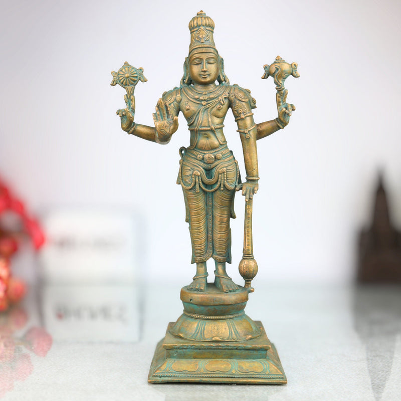 Handmade Bronze Vishnu Idol | Panchaloha Narayana, Govinda, Balaji, Venkateswara Statue for Pooja & Home Temple,Brown, 13 Inch, 1 Piece