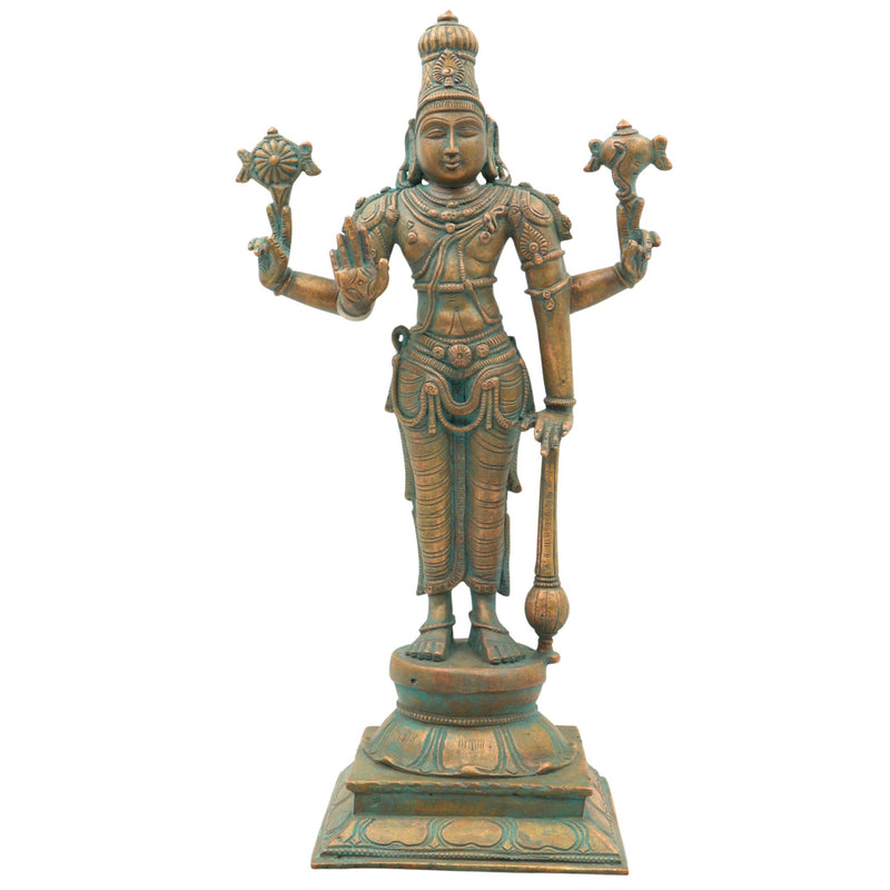 Handmade Bronze Vishnu Idol | Panchaloha Narayana, Govinda, Balaji, Venkateswara Statue for Pooja & Home Temple,Brown, 13 Inch, 1 Piece