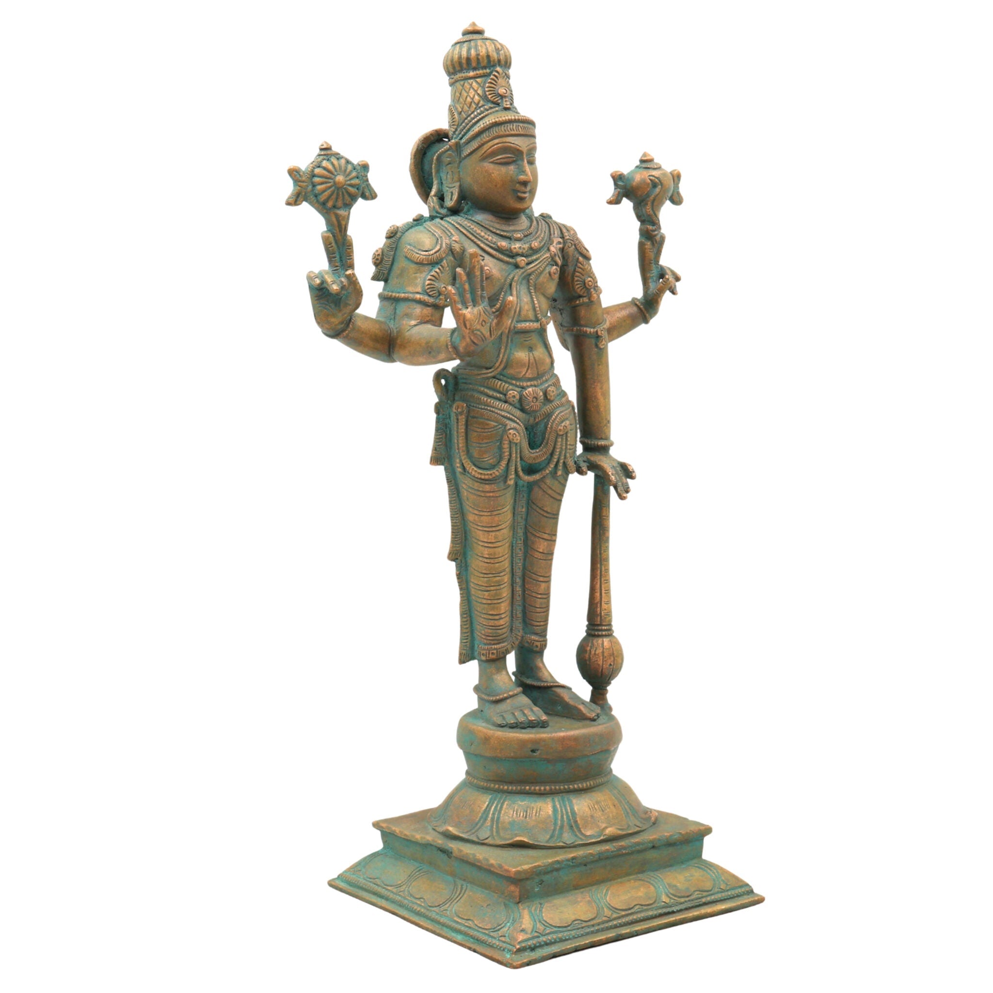 Handmade Bronze Vishnu Idol | Panchaloha Narayana, Govinda, Balaji, Venkateswara Statue for Pooja & Home Temple,Brown, 13 Inch, 1 Piece