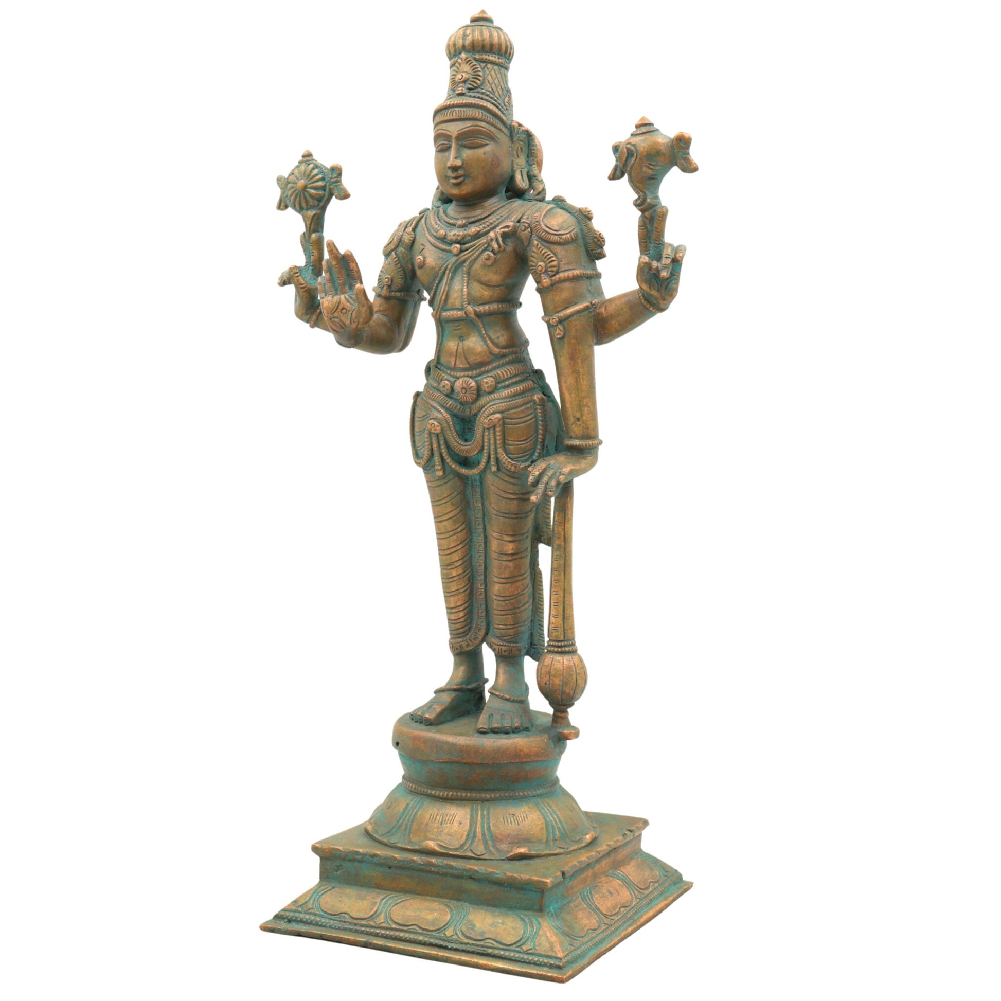 Handmade Bronze Vishnu Idol | Panchaloha Narayana, Govinda, Balaji, Venkateswara Statue for Pooja & Home Temple,Brown, 13 Inch, 1 Piece