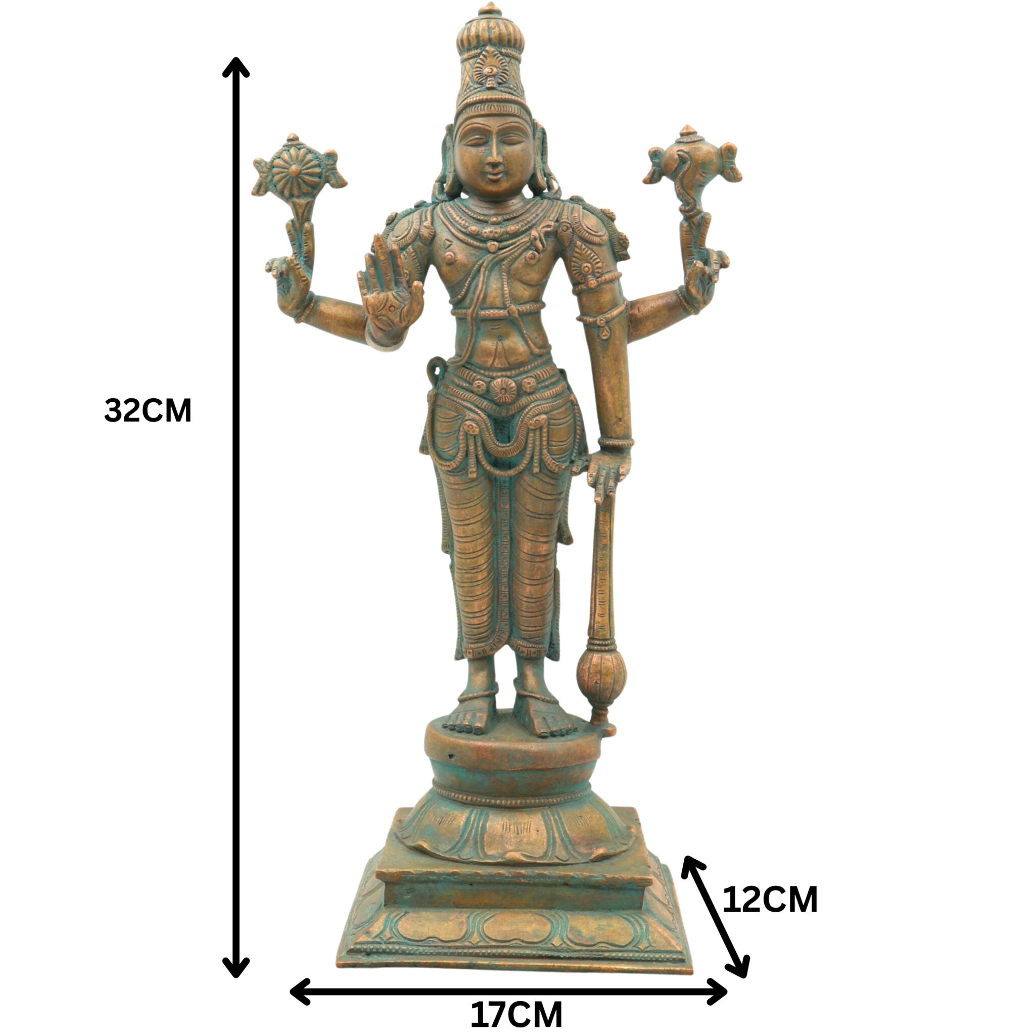 Handmade Bronze Vishnu Idol | Panchaloha Narayana, Govinda, Balaji, Venkateswara Statue for Pooja & Home Temple,Brown, 13 Inch, 1 Piece