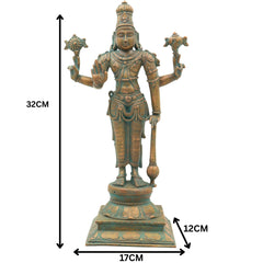 Handmade Bronze Vishnu Idol | Panchaloha Narayana, Govinda, Balaji, Venkateswara Statue for Pooja & Home Temple,Brown, 13 Inch, 1 Piece