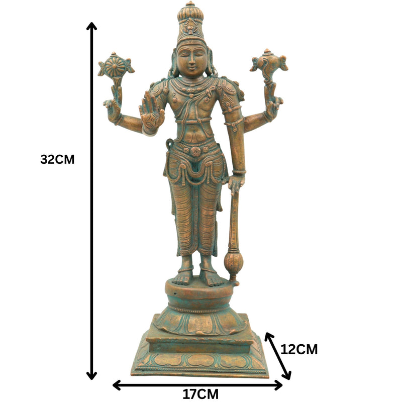 Handmade Bronze Vishnu Idol | Panchaloha Narayana, Govinda, Balaji, Venkateswara Statue for Pooja & Home Temple,Brown, 13 Inch, 1 Piece