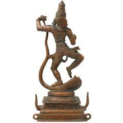 Bronze Krishna on Kaliya Nag Idol, Panchaloha Gopal Murti, nag Krishna Vigaraham for Pooja, Home Decor, Temple Sculpture ,Brown, 13.5 Inch, 1 Piece