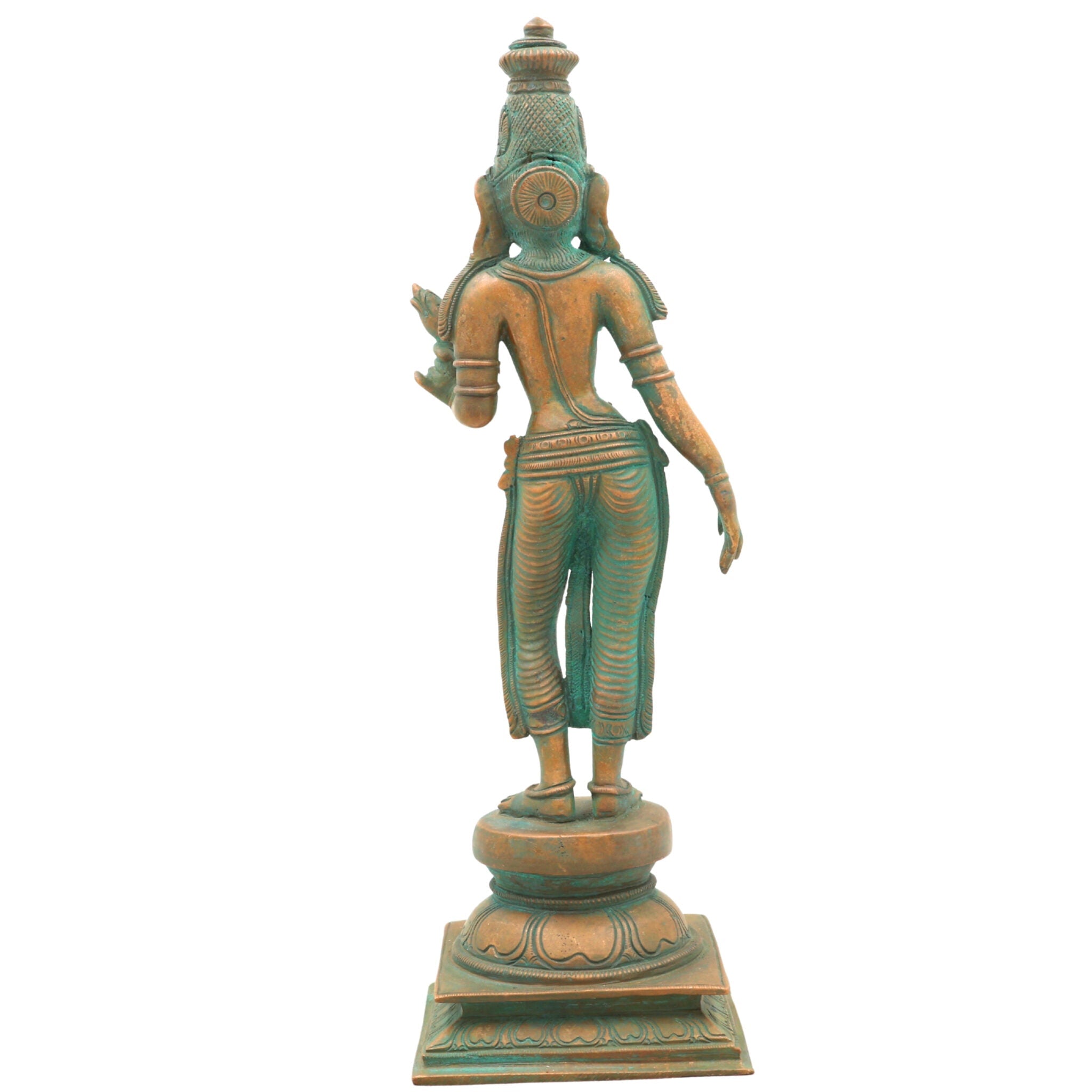 Handcrafted Bronze Sri Devi Idol, Panchaloha Lakshmi Murti, Mahalakshmi, Rajarajeshwari, Bhudevi, Chola Art Sculpture for Temple & Home Pooja, Brown, 10.5 Inch, 1 Piece