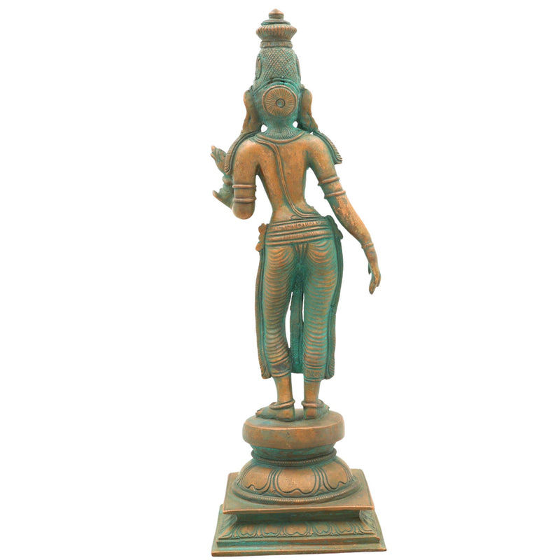 Handcrafted Bronze Sri Devi Idol, Panchaloha Lakshmi Murti, Mahalakshmi, Rajarajeshwari, Bhudevi, Chola Art Sculpture for Temple & Home Pooja, Brown, 10.5 Inch, 1 Piece