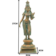 Handcrafted Bronze Sri Devi Idol, Panchaloha Lakshmi Murti, Mahalakshmi, Rajarajeshwari, Bhudevi, Chola Art Sculpture for Temple & Home Pooja, Brown, 10.5 Inch, 1 Piece