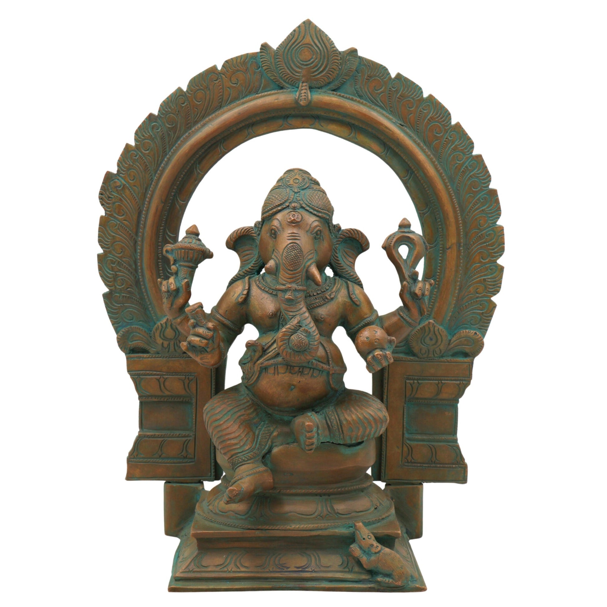 Handmade Panchaloha Bronze Ganesha Idol, Ganpati Vinayaka Pillaiyar Murti, Chola Art Vighnaharta Statue for Temple & Home Decor,Brown, 13 Inch, 1 Piece