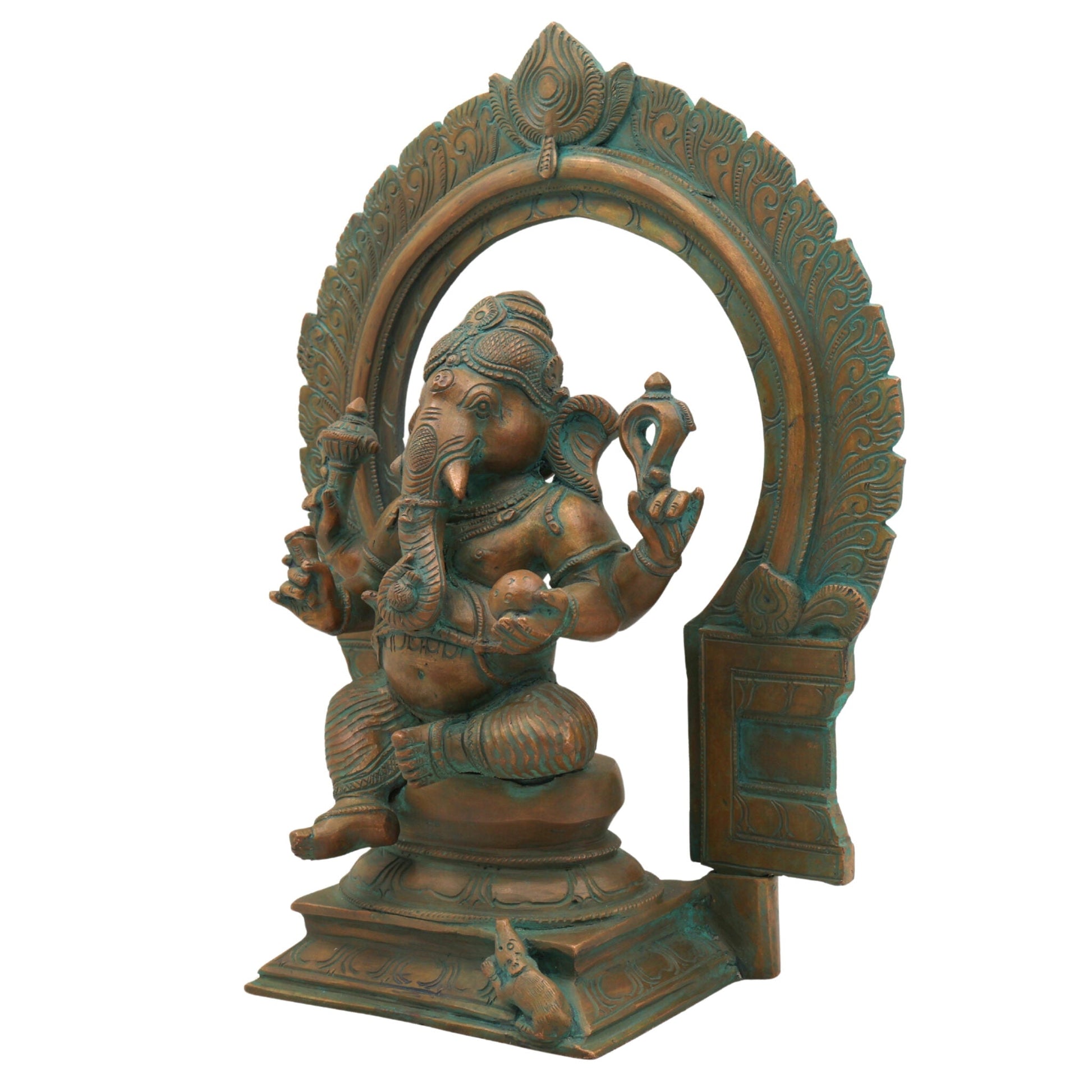 Handmade Panchaloha Bronze Ganesha Idol, Ganpati Vinayaka Pillaiyar Murti, Chola Art Vighnaharta Statue for Temple & Home Decor,Brown, 13 Inch, 1 Piece