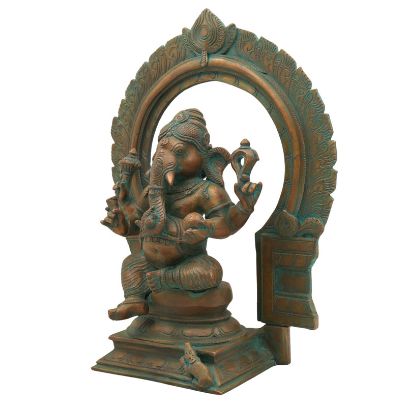 Handmade Panchaloha Bronze Ganesha Idol, Ganpati Vinayaka Pillaiyar Murti, Chola Art Vighnaharta Statue for Temple & Home Decor,Brown, 13 Inch, 1 Piece