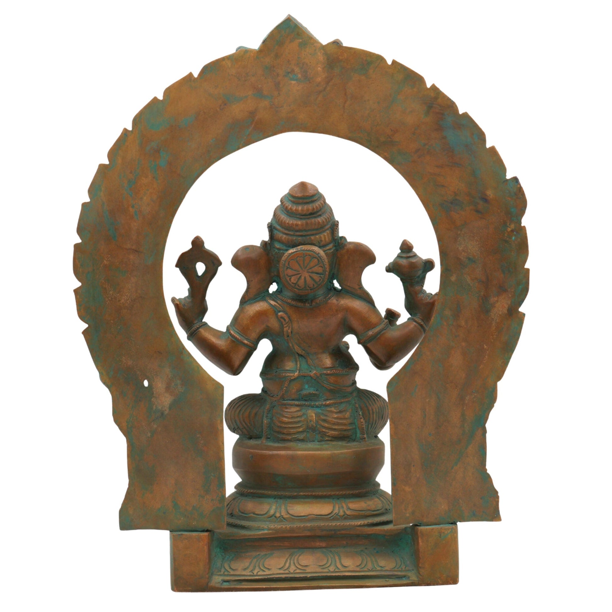 Handmade Panchaloha Bronze Ganesha Idol, Ganpati Vinayaka Pillaiyar Murti, Chola Art Vighnaharta Statue for Temple & Home Decor,Brown, 13 Inch, 1 Piece