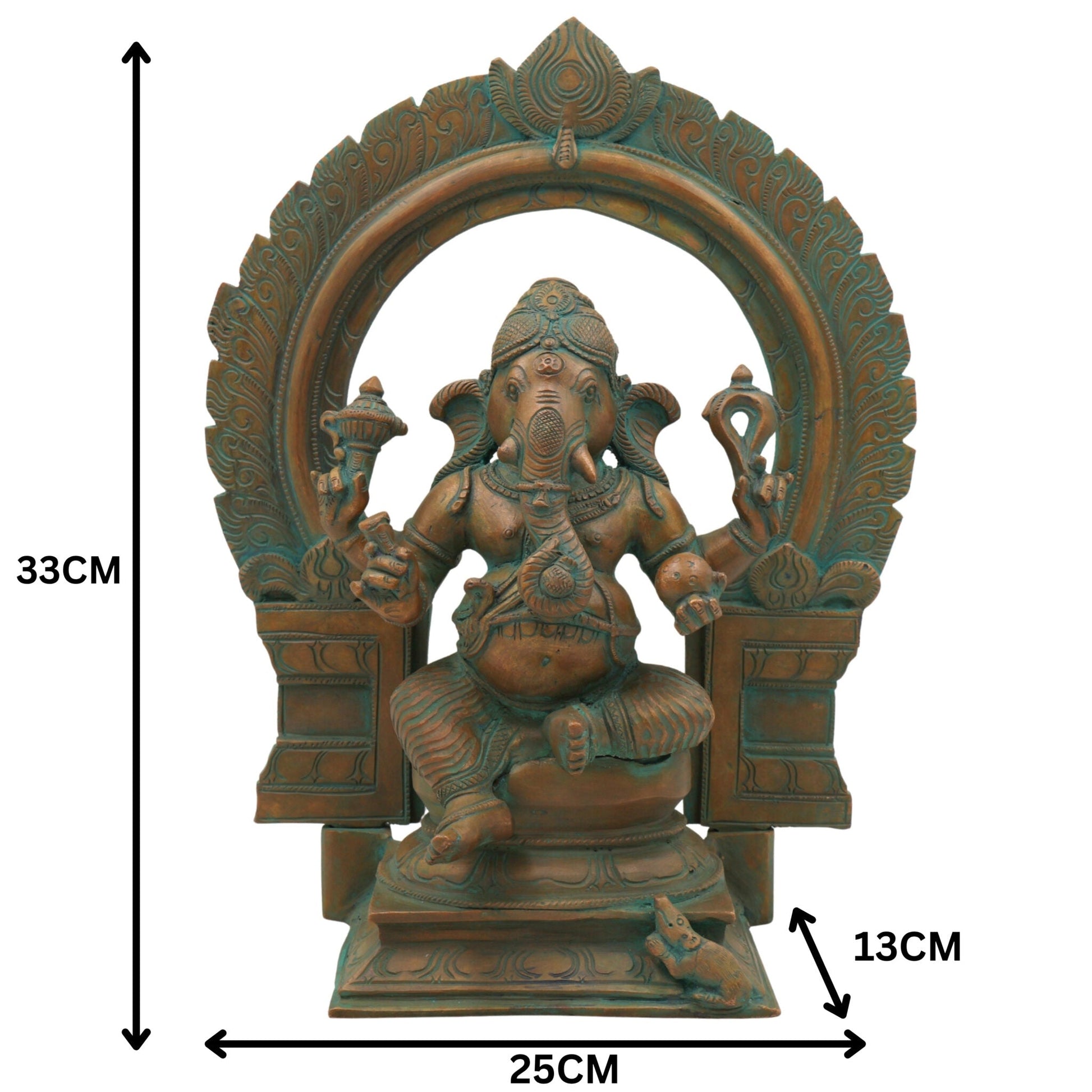 Handmade Panchaloha Bronze Ganesha Idol, Ganpati Vinayaka Pillaiyar Murti, Chola Art Vighnaharta Statue for Temple & Home Decor,Brown, 13 Inch, 1 Piece