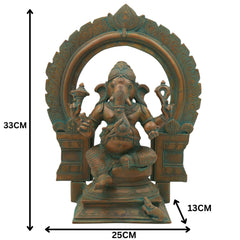 Handmade Panchaloha Bronze Ganesha Idol, Ganpati Vinayaka Pillaiyar Murti, Chola Art Vighnaharta Statue for Temple & Home Decor,Brown, 13 Inch, 1 Piece