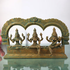 Handcrafted Panchaloha Bronze Lakshmi Mahalakshmi Parvati Gauri Saraswati Sharada Idol Set with Prabhavali – Traditional South Indian Chola Art Sculpture,Brown, 7.5 Inch, 1 Piece