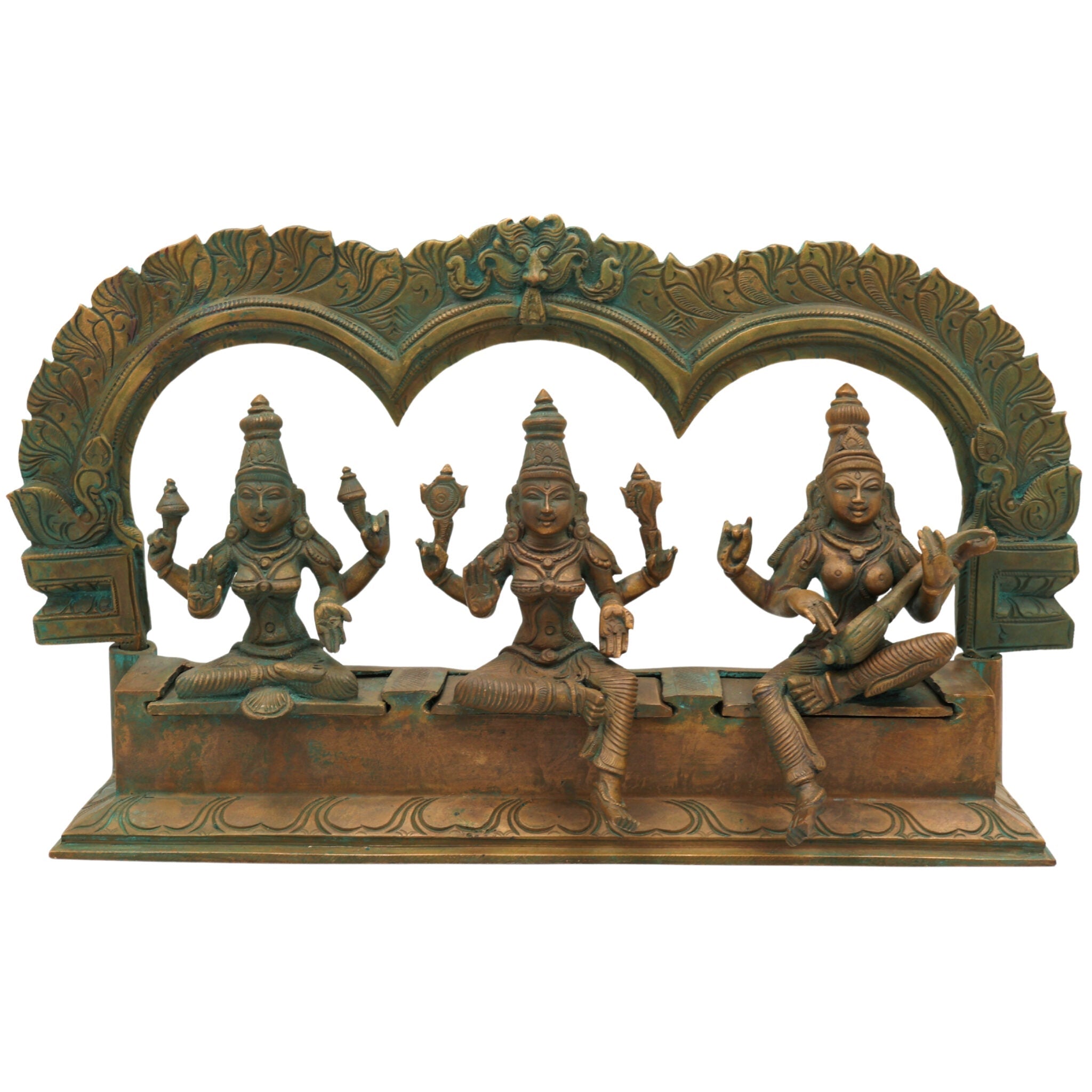 Handcrafted Panchaloha Bronze Lakshmi Mahalakshmi Parvati Gauri Saraswati Sharada Idol Set with Prabhavali – Traditional South Indian Chola Art Sculpture,Brown, 7.5 Inch, 1 Piece
