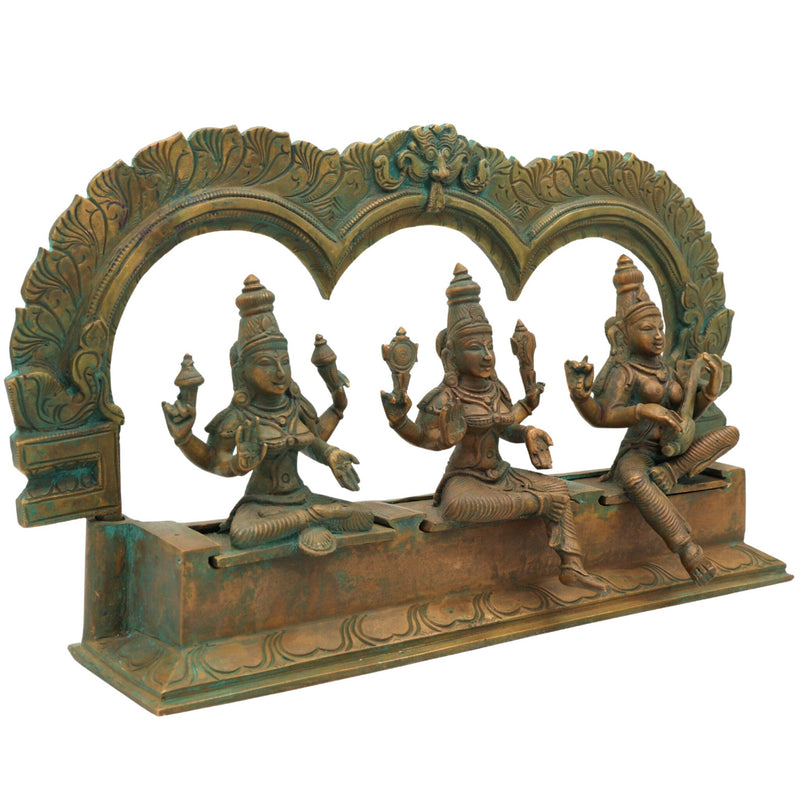 Handcrafted Panchaloha Bronze Lakshmi Mahalakshmi Parvati Gauri Saraswati Sharada Idol Set with Prabhavali – Traditional South Indian Chola Art Sculpture,Brown, 7.5 Inch, 1 Piece