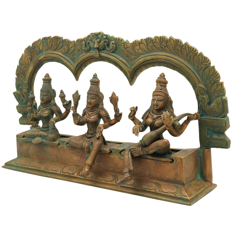 Handcrafted Panchaloha Bronze Lakshmi Mahalakshmi Parvati Gauri Saraswati Sharada Idol Set with Prabhavali – Traditional South Indian Chola Art Sculpture,Brown, 7.5 Inch, 1 Piece