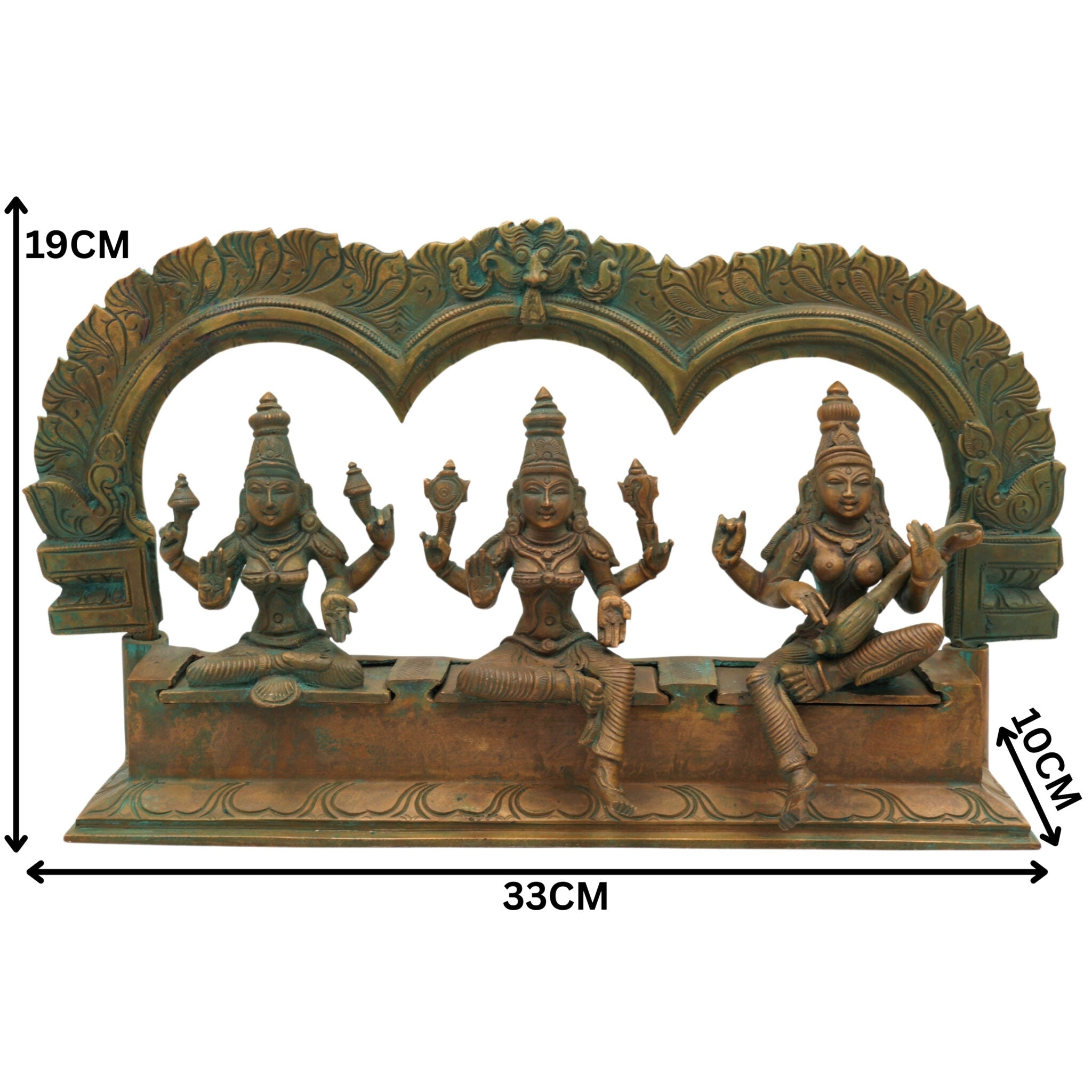 Handcrafted Panchaloha Bronze Lakshmi Mahalakshmi Parvati Gauri Saraswati Sharada Idol Set with Prabhavali – Traditional South Indian Chola Art Sculpture,Brown, 7.5 Inch, 1 Piece