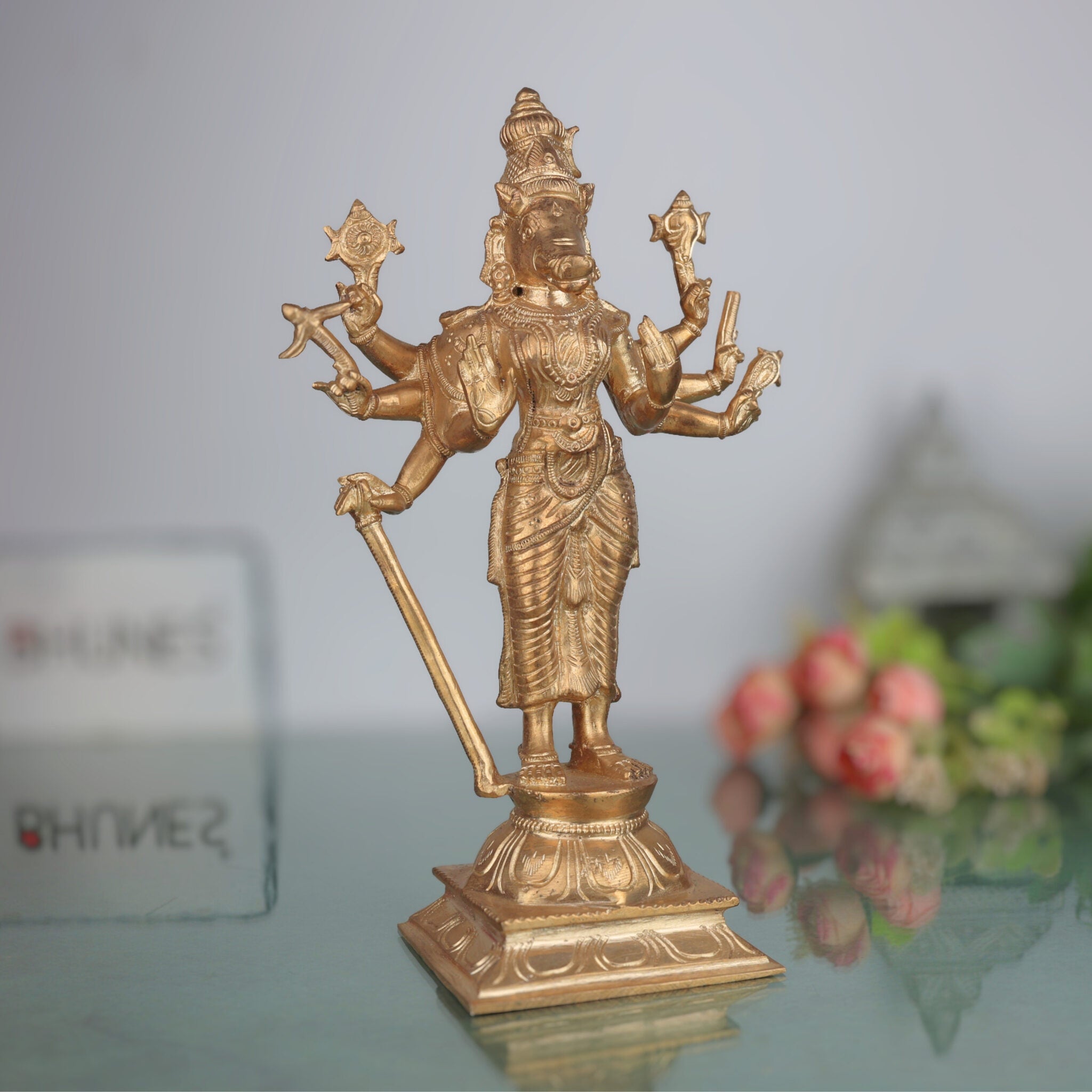 Handcrafted Bronze Varahi Devi Idol | Panchaloha Varahi Amman Statue | South Indian Temple & Home Decor,Brown, 11 Inch, 1 Piece