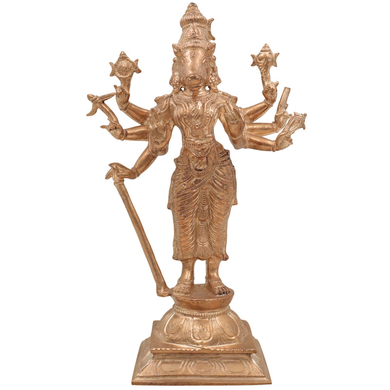 Handcrafted Bronze Varahi Devi Idol | Panchaloha Varahi Amman Statue | South Indian Temple & Home Decor,Brown, 11 Inch, 1 Piece
