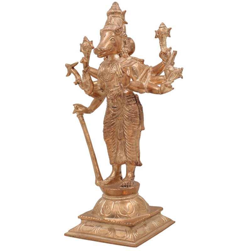 Handcrafted Bronze Varahi Devi Idol | Panchaloha Varahi Amman Statue | South Indian Temple & Home Decor,Brown, 11 Inch, 1 Piece