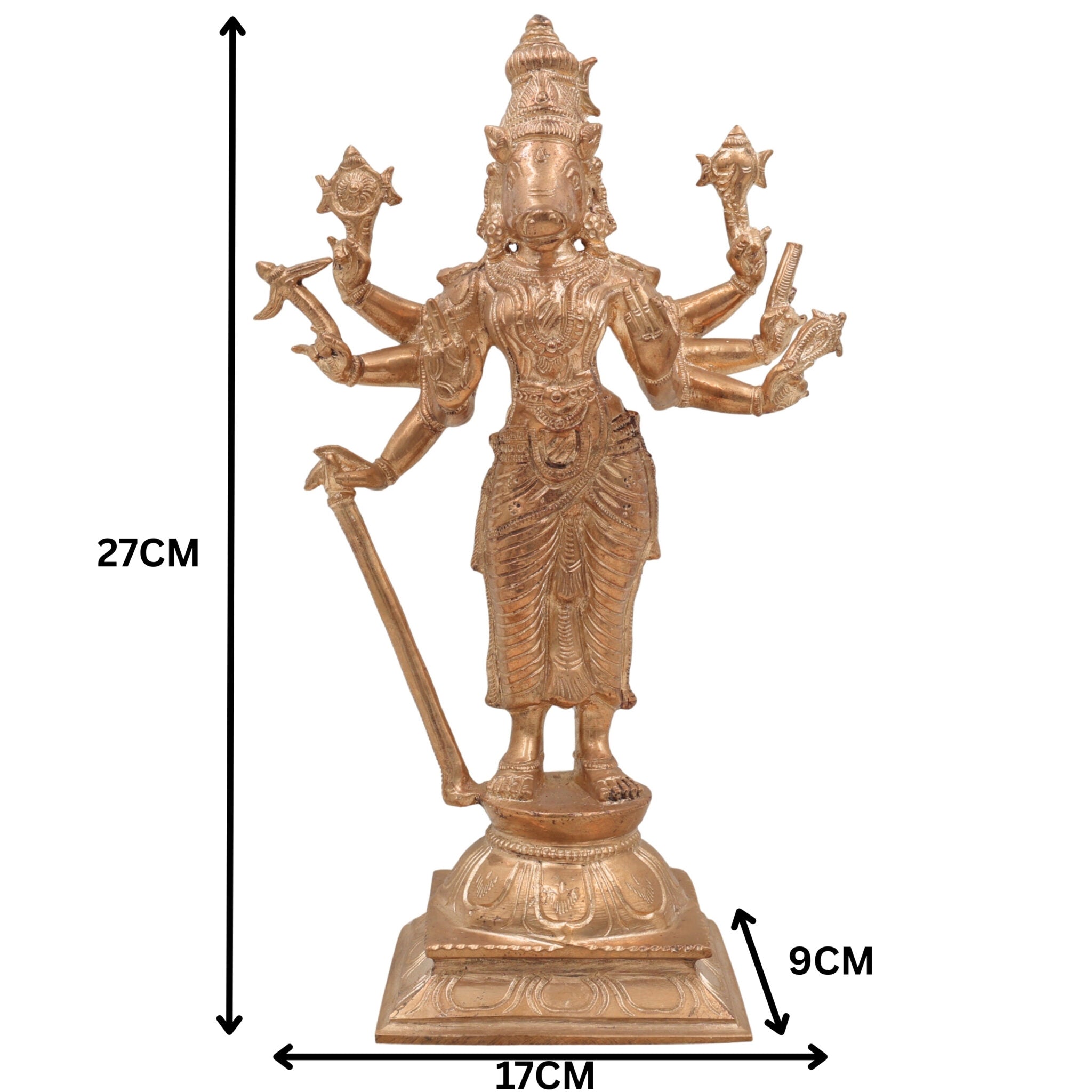 Handcrafted Bronze Varahi Devi Idol | Panchaloha Varahi Amman Statue | South Indian Temple & Home Decor,Brown, 11 Inch, 1 Piece
