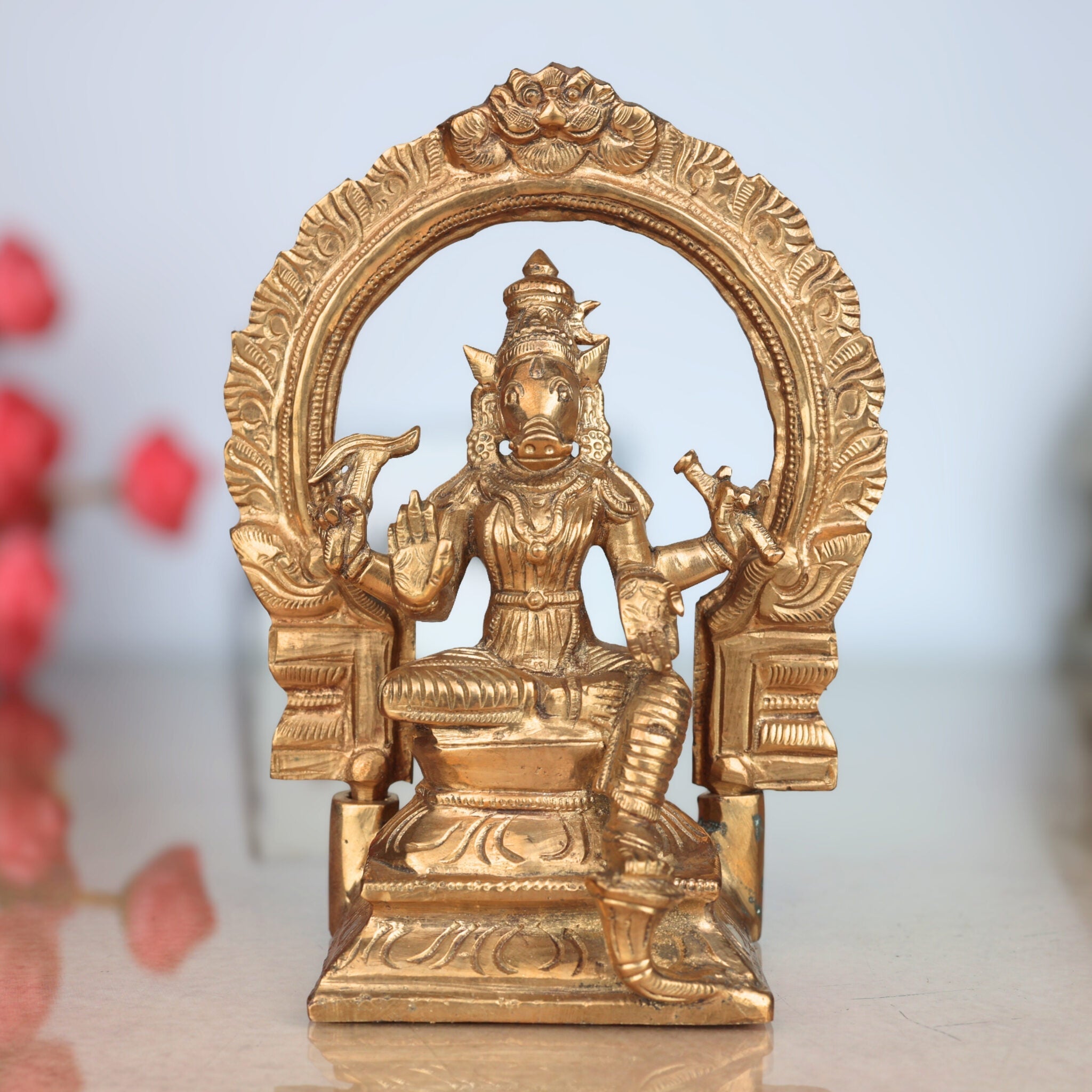 Handcrafted Bronze Varahi Idol | Panchaloha Varahi Murti | South Indian Goddess Sculpture for Pooja & Temple Decor,Brown, 6 Inch, 1 Piece