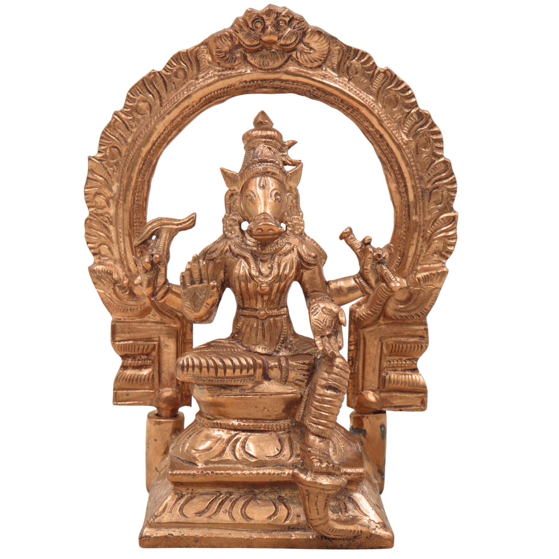 Handcrafted Bronze Varahi Idol | Panchaloha Varahi Murti | South Indian Goddess Sculpture for Pooja & Temple Decor,Brown, 6 Inch, 1 Piece