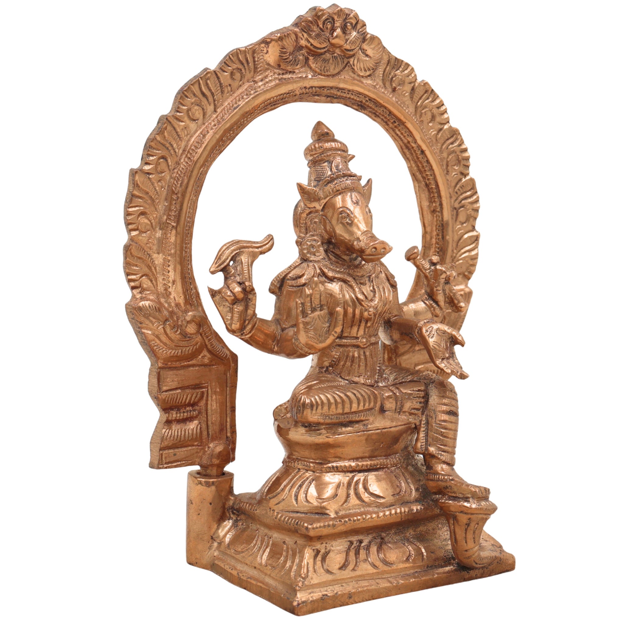 Handcrafted Bronze Varahi Idol | Panchaloha Varahi Murti | South Indian Goddess Sculpture for Pooja & Temple Decor,Brown, 6 Inch, 1 Piece