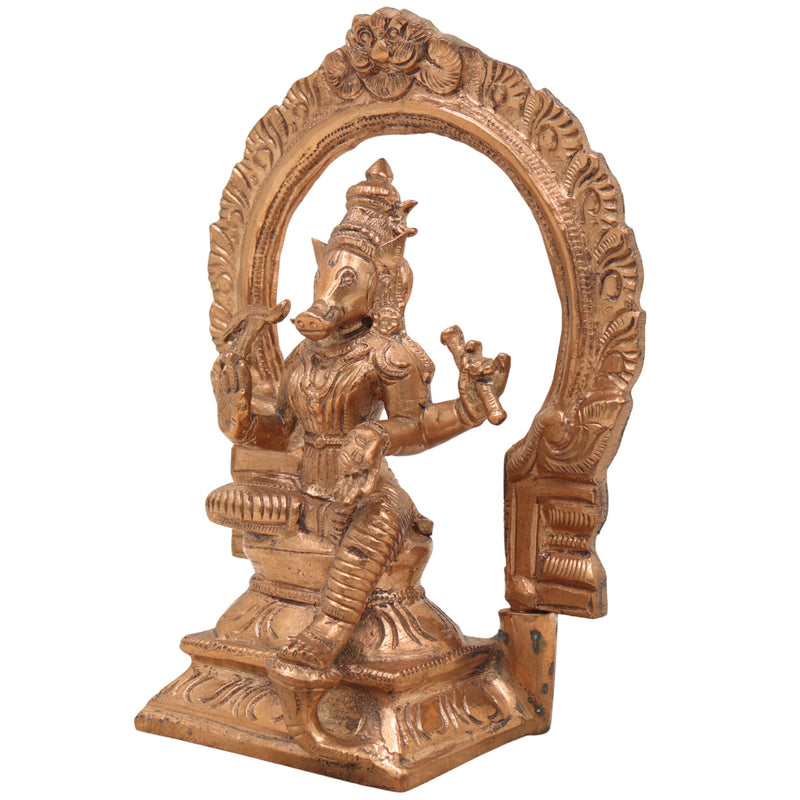 Handcrafted Bronze Varahi Idol | Panchaloha Varahi Murti | South Indian Goddess Sculpture for Pooja & Temple Decor,Brown, 6 Inch, 1 Piece