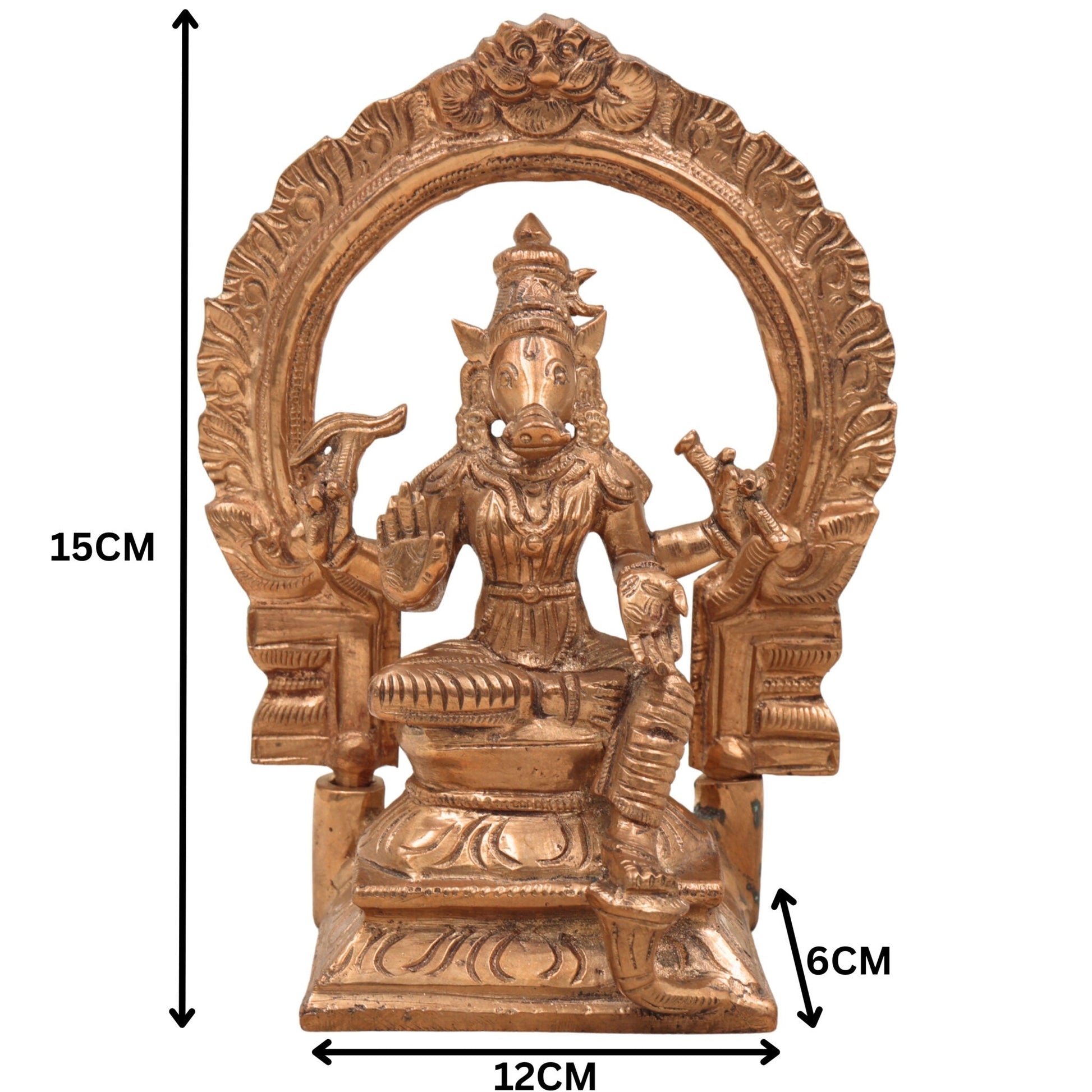 Handcrafted Bronze Varahi Idol | Panchaloha Varahi Murti | South Indian Goddess Sculpture for Pooja & Temple Decor,Brown, 6 Inch, 1 Piece