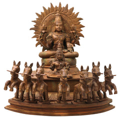 Bronze Surya Dev Rath Idol with Seven Horses, Handcrafted Panchaloha, Ashtadhatu Surya Bhagwan Chariot Sculpture for Temple, Home Decor & Spiritual Puja,Brown, 13.5 Inch, 1 Piece