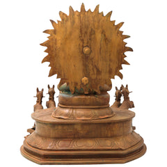 Bronze Surya Dev Rath Idol with Seven Horses, Handcrafted Panchaloha, Ashtadhatu Surya Bhagwan Chariot Sculpture for Temple, Home Decor & Spiritual Puja,Brown, 13.5 Inch, 1 Piece