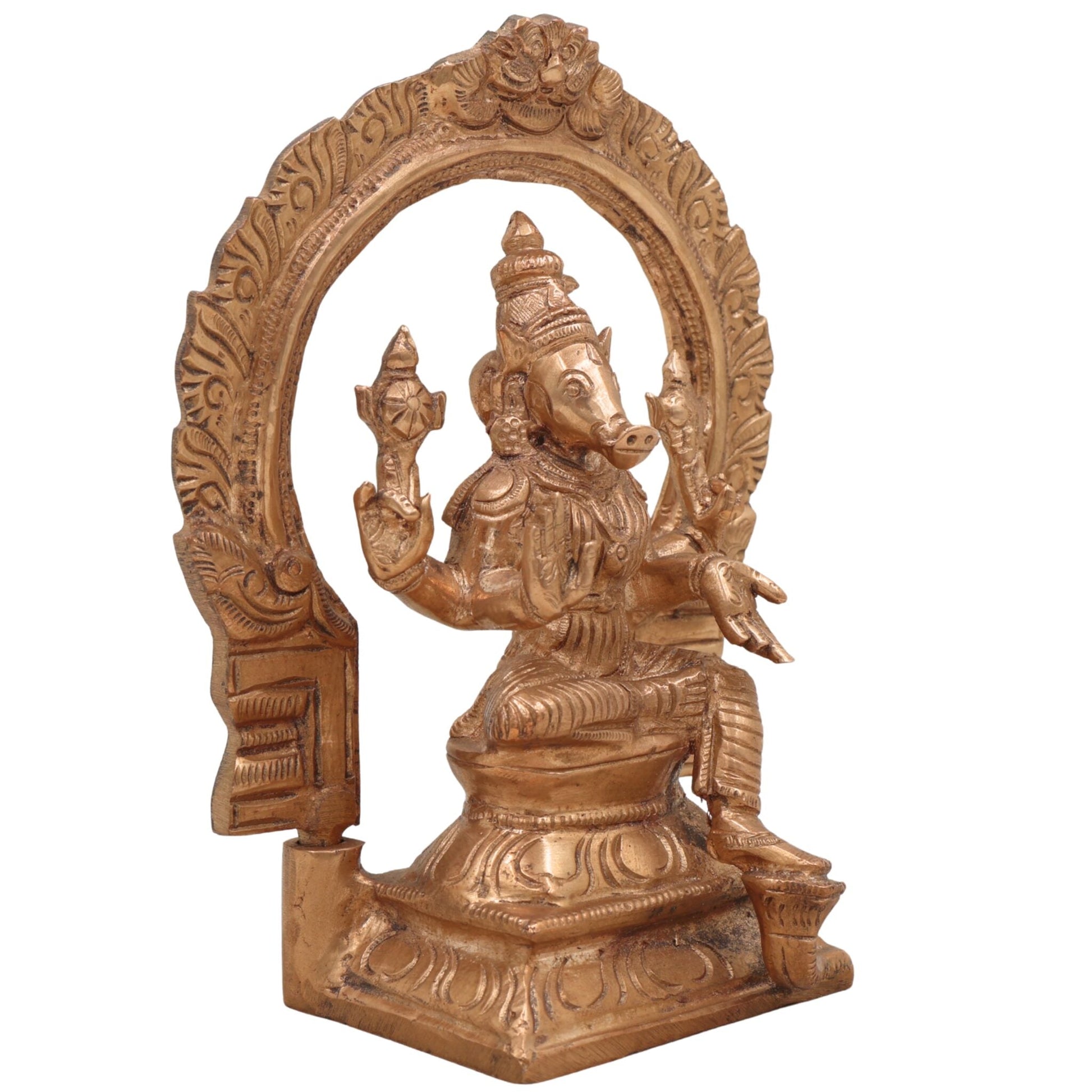 Handcrafted Bronze Panchaloha Varahi Amman Devi Idol – Chola Art South Indian Varahi Mata / Varahi Shakti / Maha Varahi Statue for Puja & Temple,Gold, 6 Inch, 1 Piece