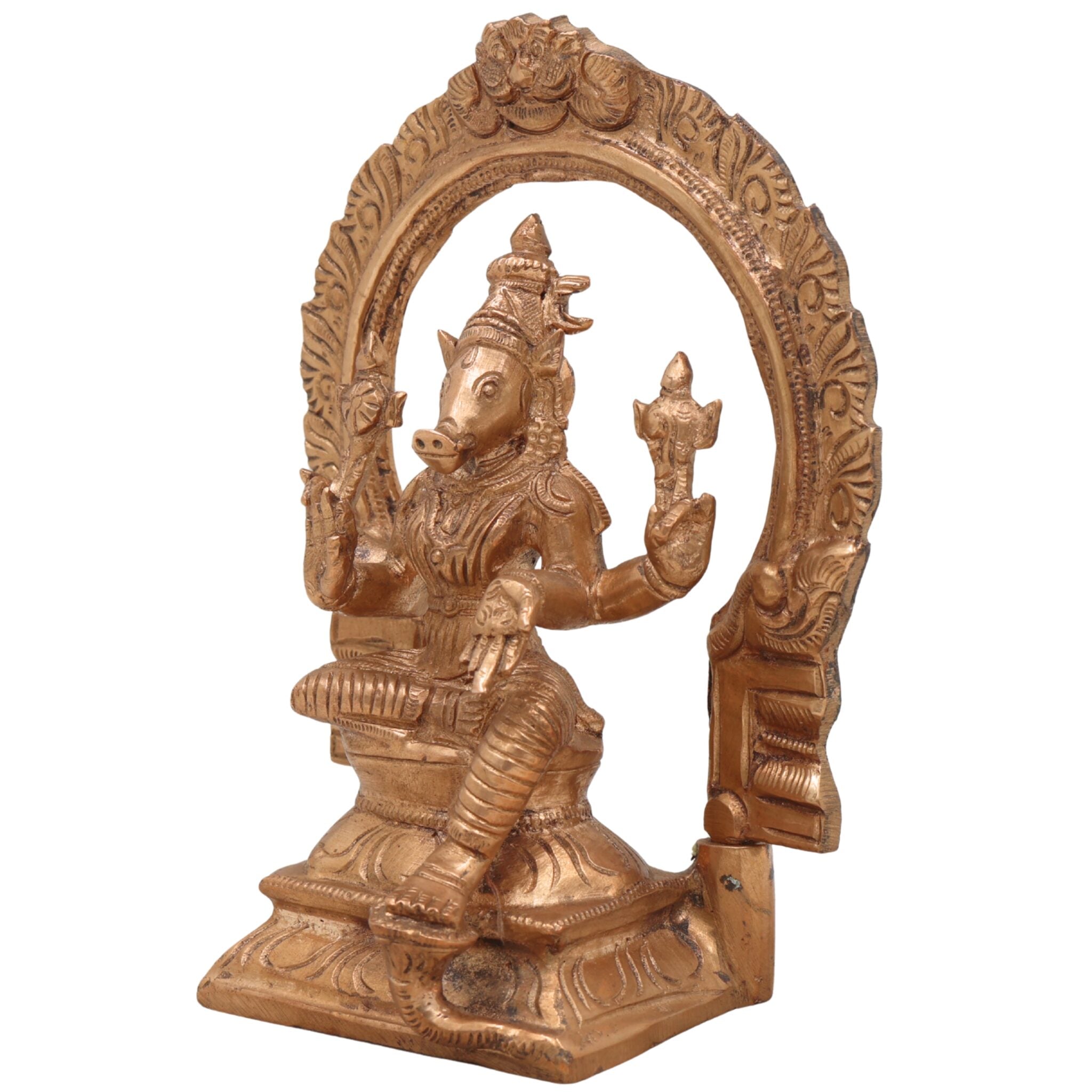 Handcrafted Bronze Panchaloha Varahi Amman Devi Idol – Chola Art South Indian Varahi Mata / Varahi Shakti / Maha Varahi Statue for Puja & Temple,Gold, 6 Inch, 1 Piece