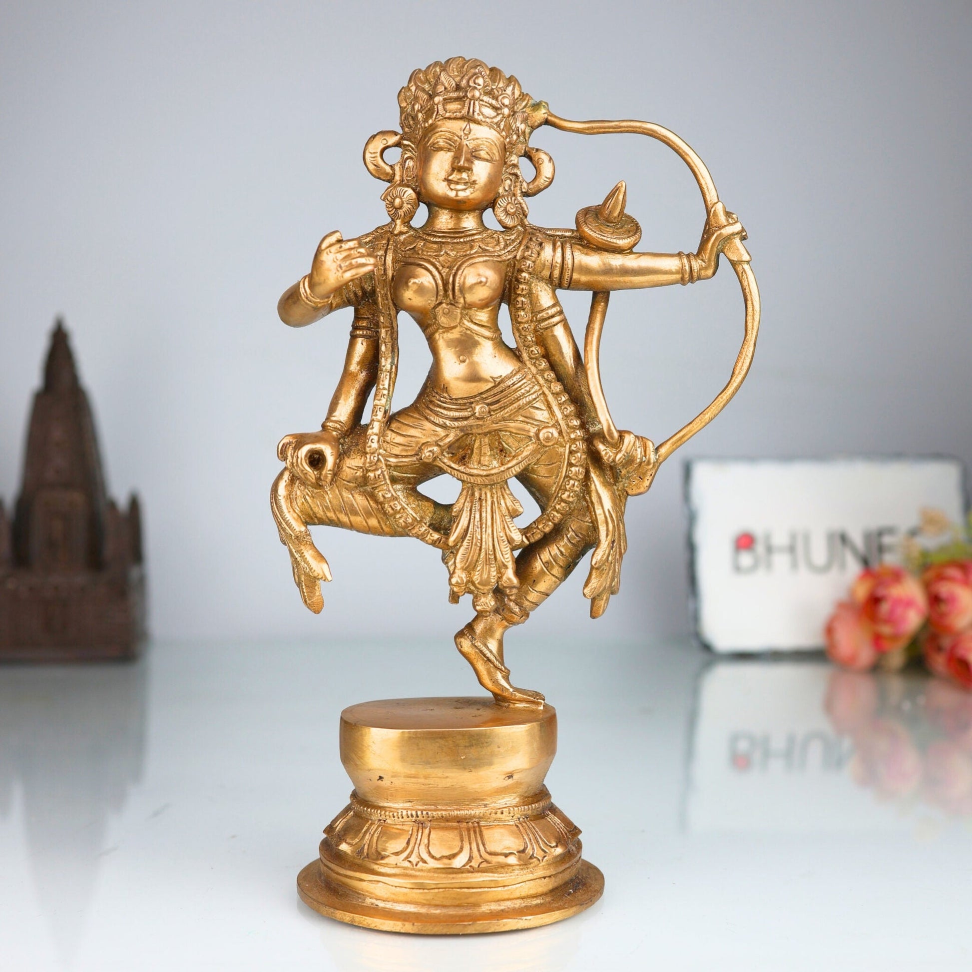 Handmade Bronze Kurukulla Devi Idol | Red Tara (Raktatara) in Panchaloha | Shakti Akarshana Yogini Sculpture for Tantra & Pooja,Gold, 10 Inch, 1 Piece