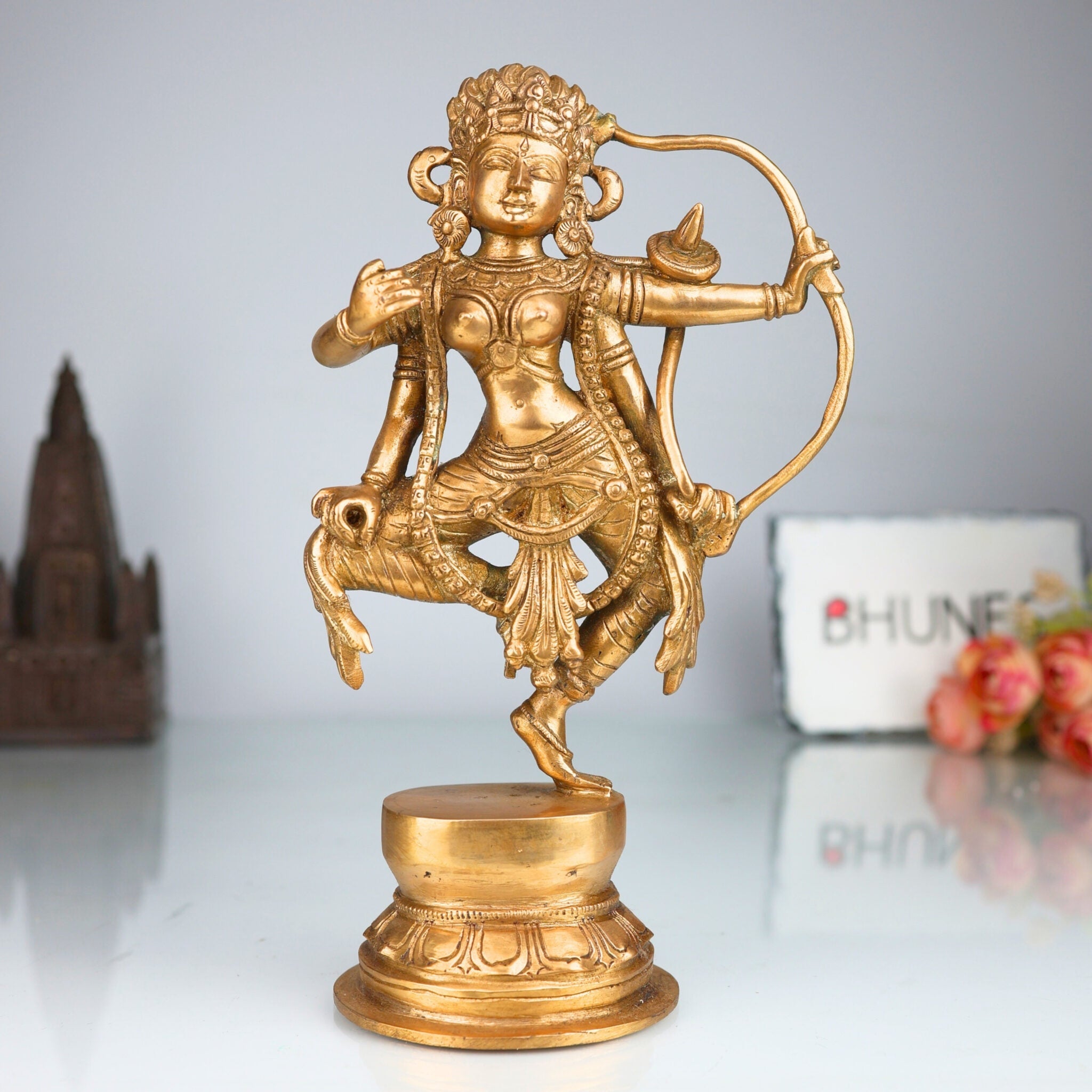 Handmade Bronze Kurukulla Devi Idol | Red Tara (Raktatara) in Panchaloha | Shakti Akarshana Yogini Sculpture for Tantra & Pooja,Gold, 10 Inch, 1 Piece