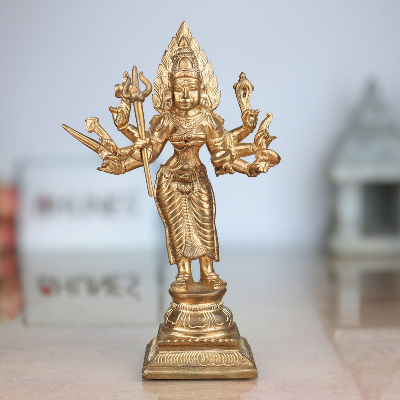 Handcrafted Bronze Mariamman / Mariyamma Panchaloha Idol – Traditional Chola Art South Indian Village Goddess Statue for Temple & Home Decor,Gold, 6.5 Inch, 1 Piece