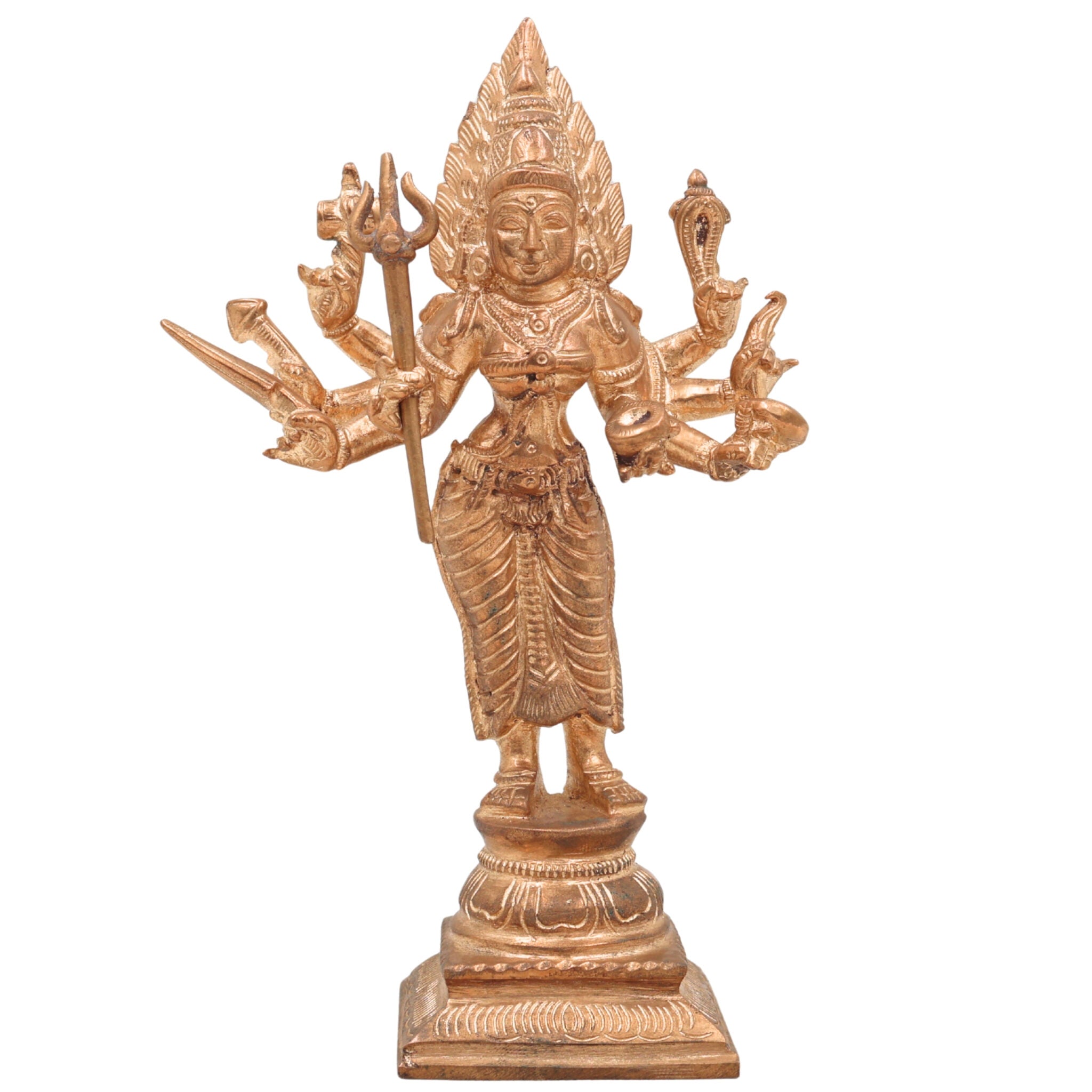 Handcrafted Bronze Mariamman / Mariyamma Panchaloha Idol – Traditional Chola Art South Indian Village Goddess Statue for Temple & Home Decor,Gold, 6.5 Inch, 1 Piece