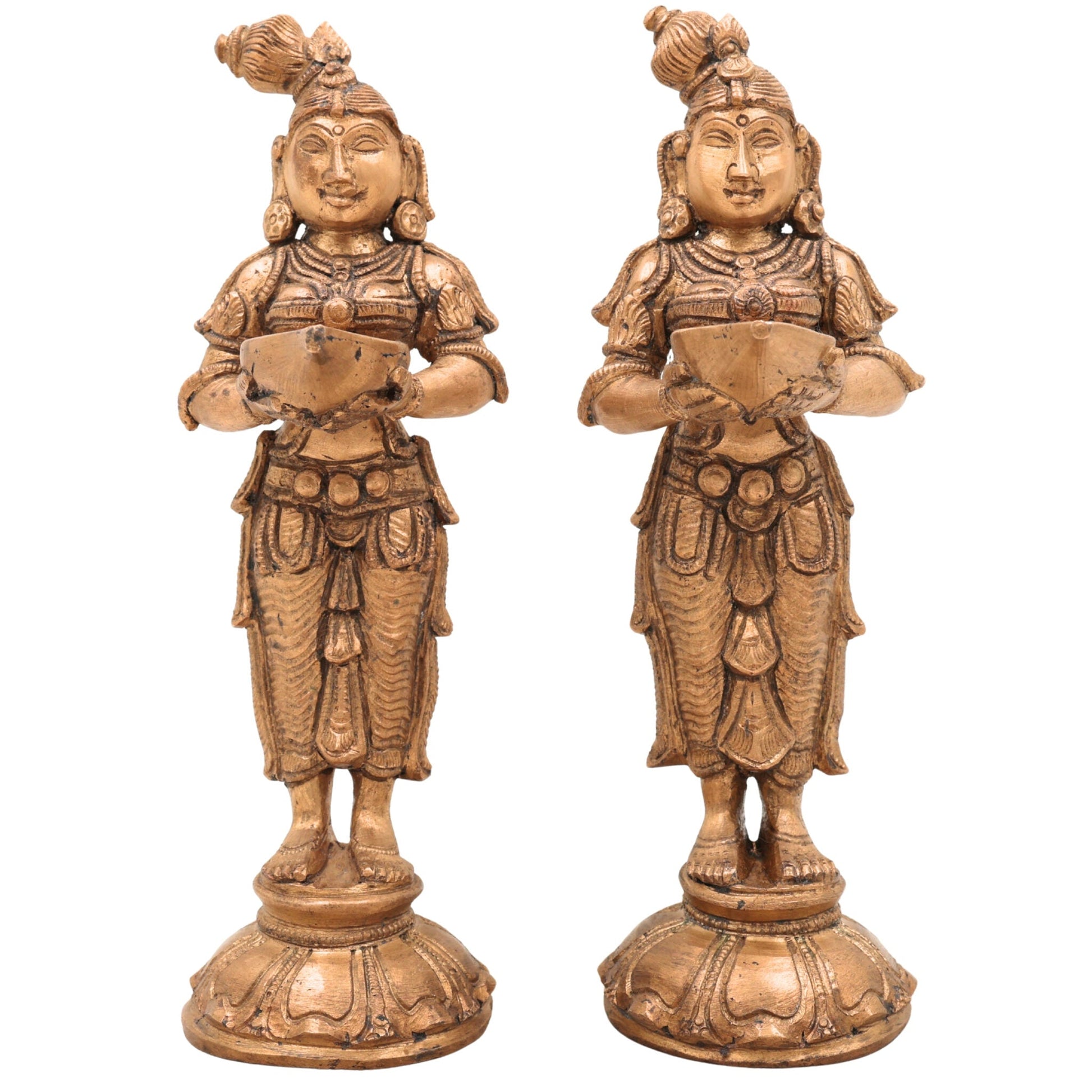 Handcrafted Bronze Panchaloha Deepalakshmi Deepam Lady Idol Set – Vilakku Lakshmi | Jyoti Lakshmi | Chola Art Temple Decor,Gold, 7.5 Inch, 1 Piece