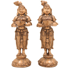 Handcrafted Bronze Panchaloha Deepalakshmi Deepam Lady Idol Set – Vilakku Lakshmi | Jyoti Lakshmi | Chola Art Temple Decor,Gold, 7.5 Inch, 1 Piece